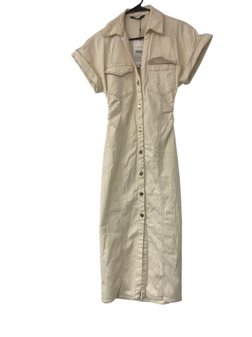 Zara Womens Shirt Dress denim M Ecru Ivory Midi Button Front 8062/622 NWT - Picture 3 of 16